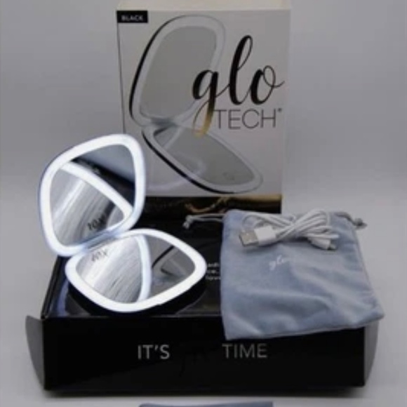 Glo Tech LED Compact Mirror USB & 10X MAG 3 Light Settings White + Onn Powerbank - Picture 4 of 13